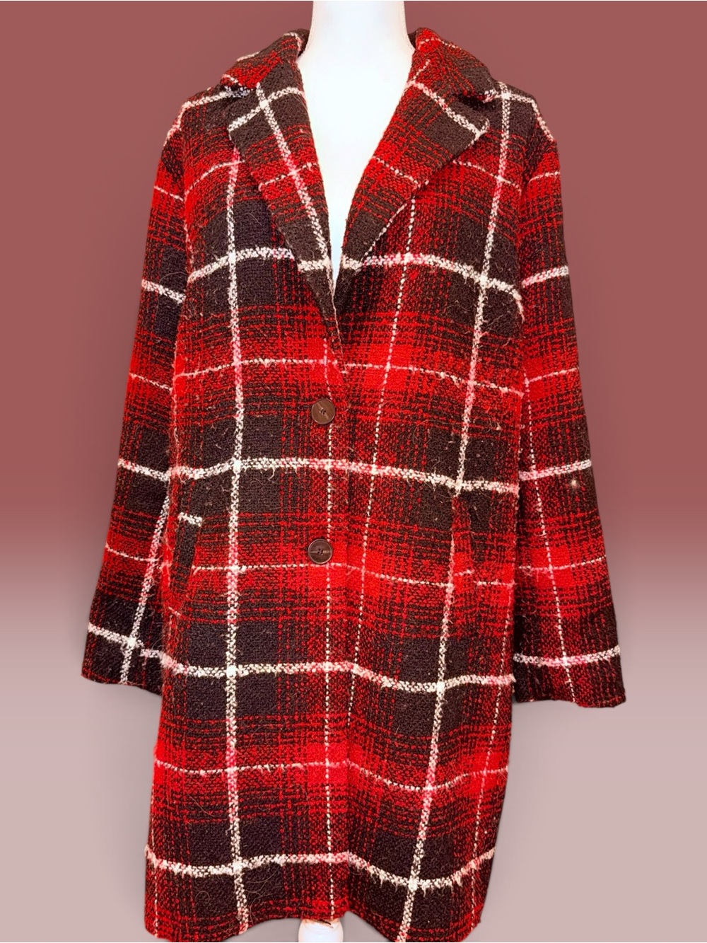 torrid Red & Black Plaid Single-Breasted Pea Coat